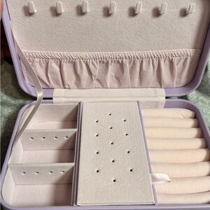 Compact Lavender Jewelry Box with Pink Velvet Interior